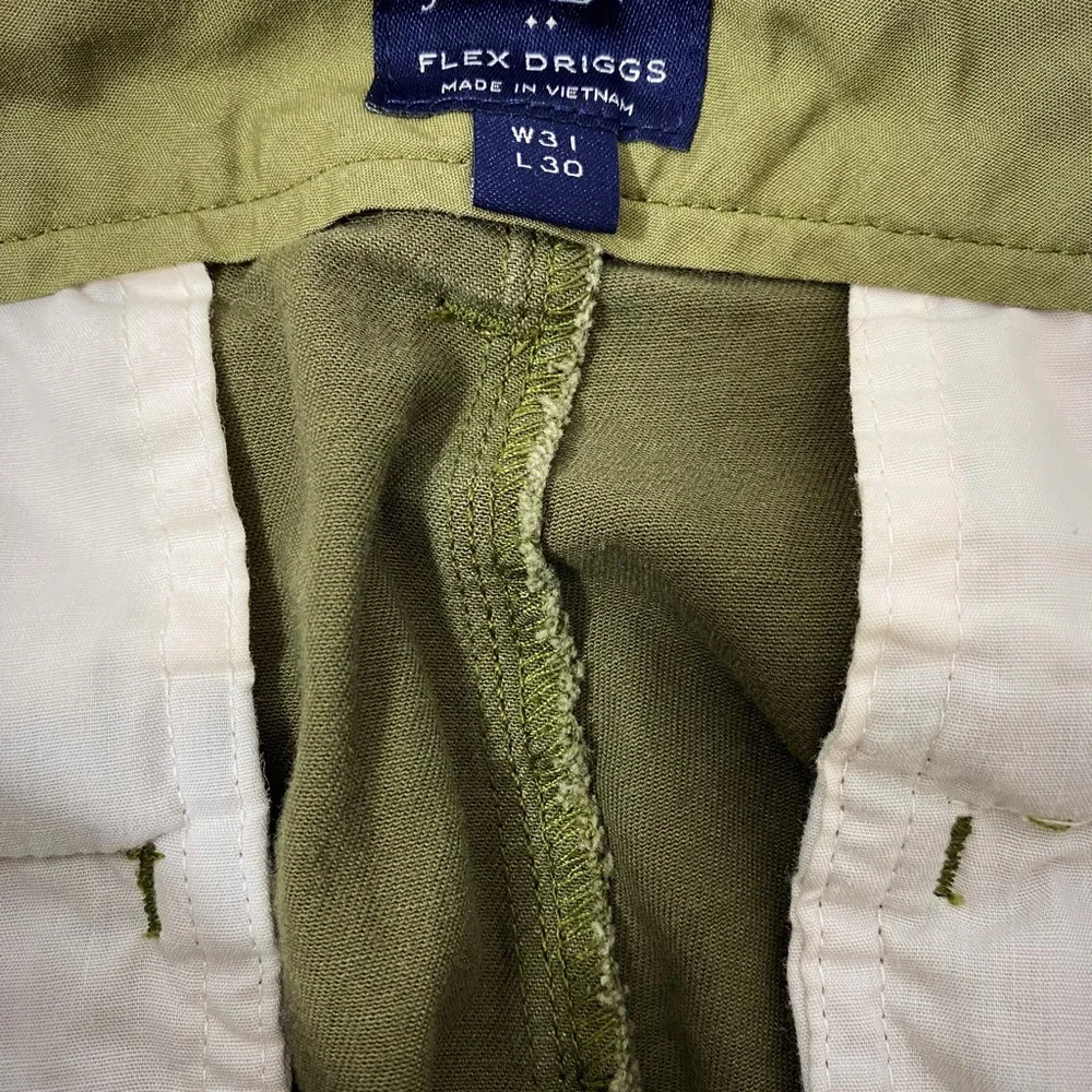 J.Crew Flex Driggs Khaki Chino Pants Men's 31 x 30 Flat Front Olive Green